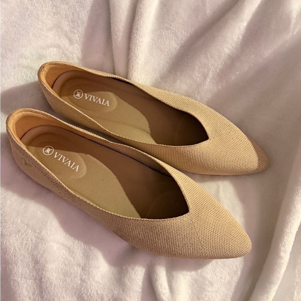 Vivaia Valencia 2.0 Golden Almond Pointed Toe V-Cut Slip On Flats